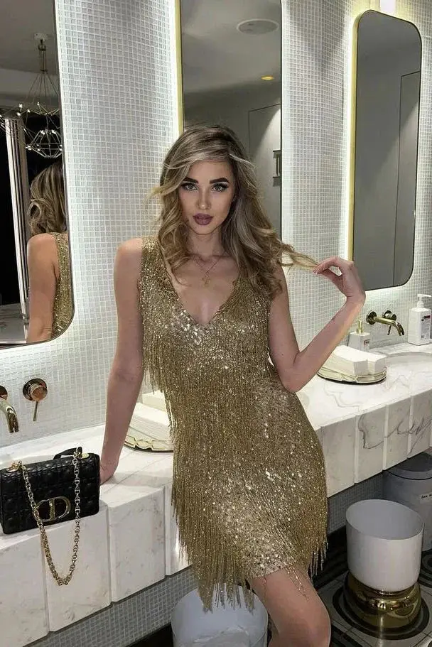 Women's Sequin Cocktail Dress | Eye-Catching Short Fringe Evening Gown