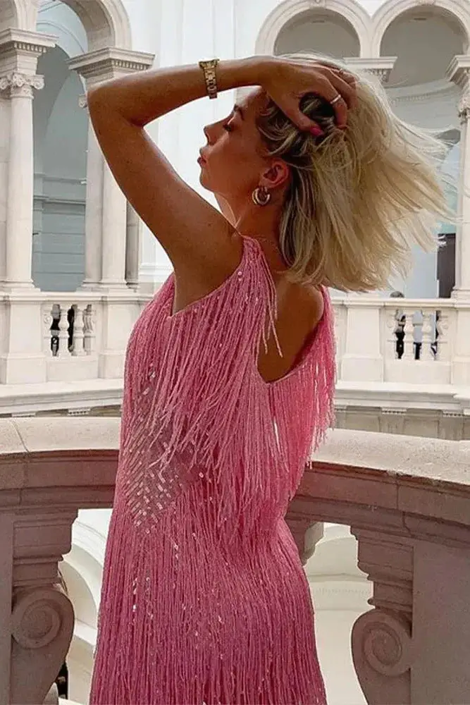 Women's Sequin Cocktail Dress | Eye-Catching Short Fringe Evening Gown