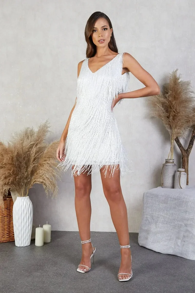 Women's Sequin Cocktail Dress | Eye-Catching Short Fringe Evening Gown