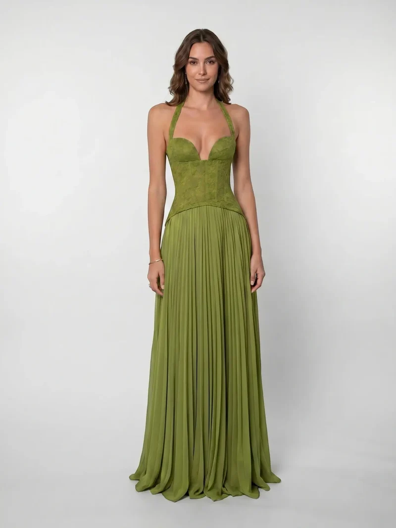 Women's Lightweight Pleated Corset Maxi Dress | Elegant Flowing Summer Evening Gown