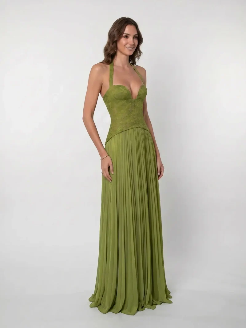Women's Lightweight Pleated Corset Maxi Dress | Elegant Flowing Summer Evening Gown