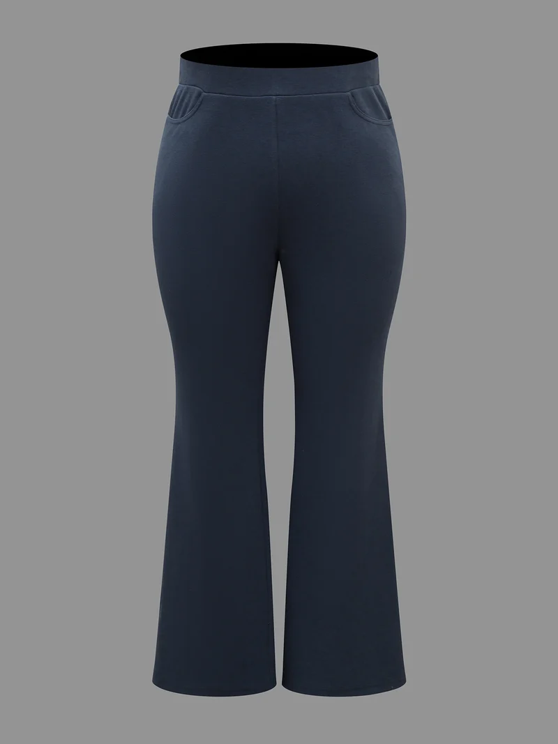 Plain Textured Stretchy Bootcut Pants