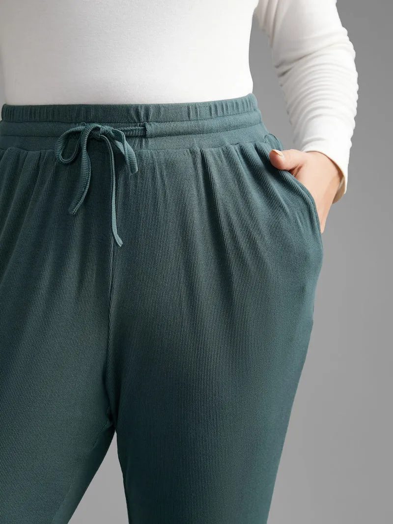 Solid Rib Knit Drawstring Lounge Bottoms