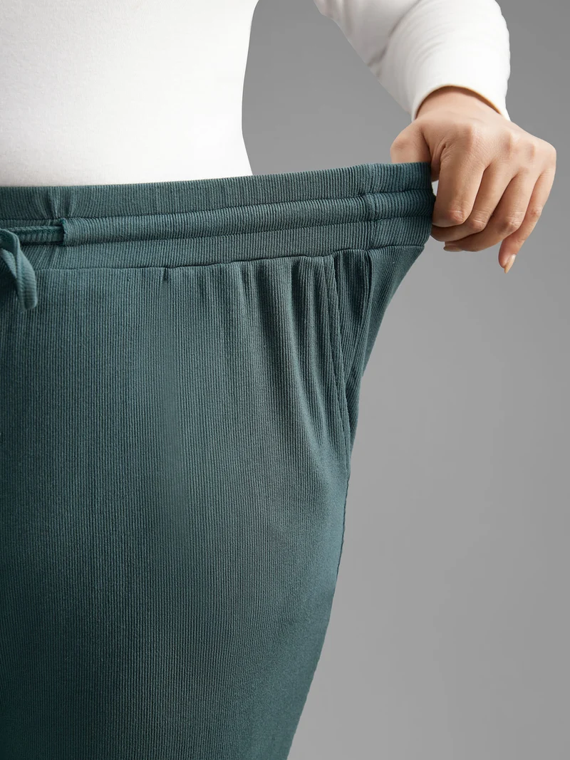 Solid Rib Knit Drawstring Lounge Bottoms