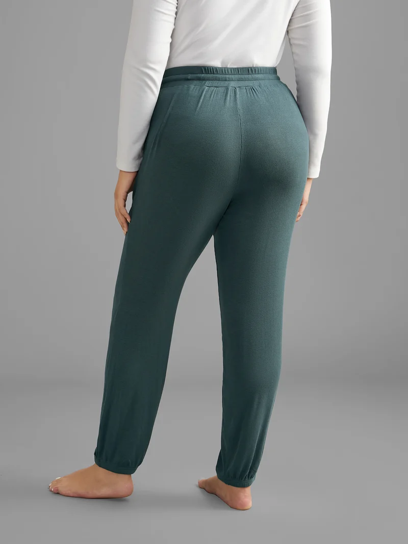 Solid Rib Knit Drawstring Lounge Bottoms