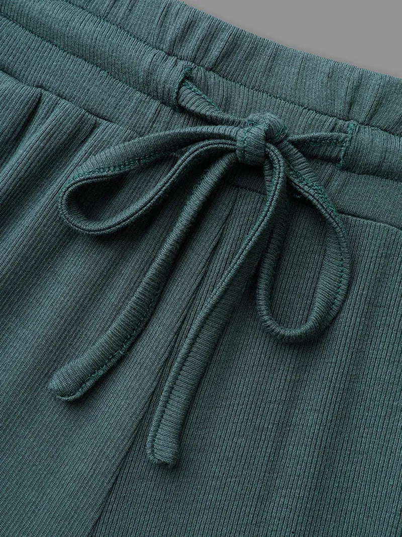 Solid Rib Knit Drawstring Lounge Bottoms