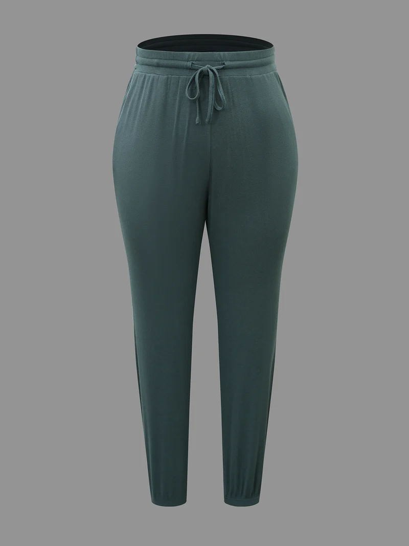 Solid Rib Knit Drawstring Lounge Bottoms