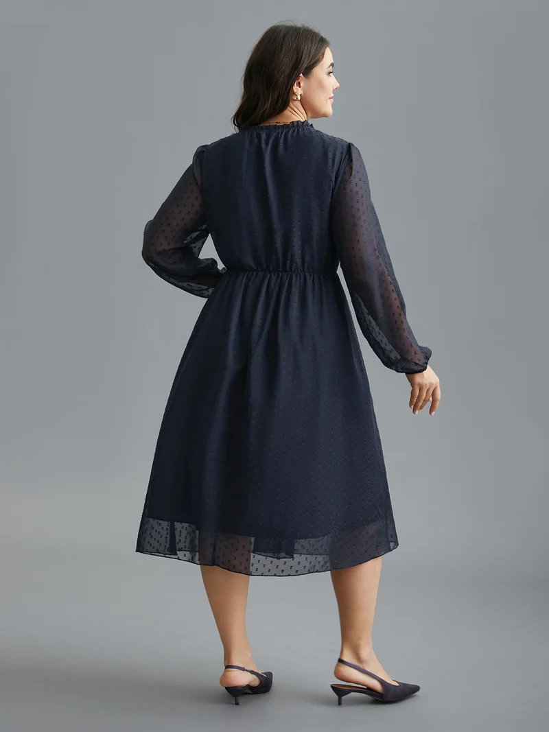 Mock Neck Sheer Sleeves Chiffon Midi Dress