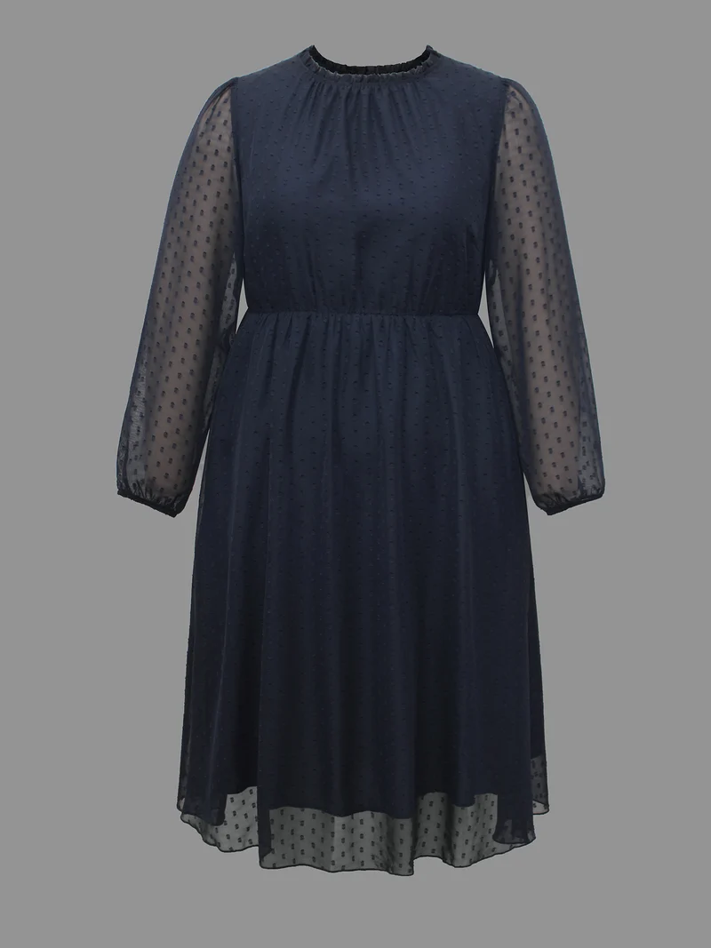Mock Neck Sheer Sleeves Chiffon Midi Dress