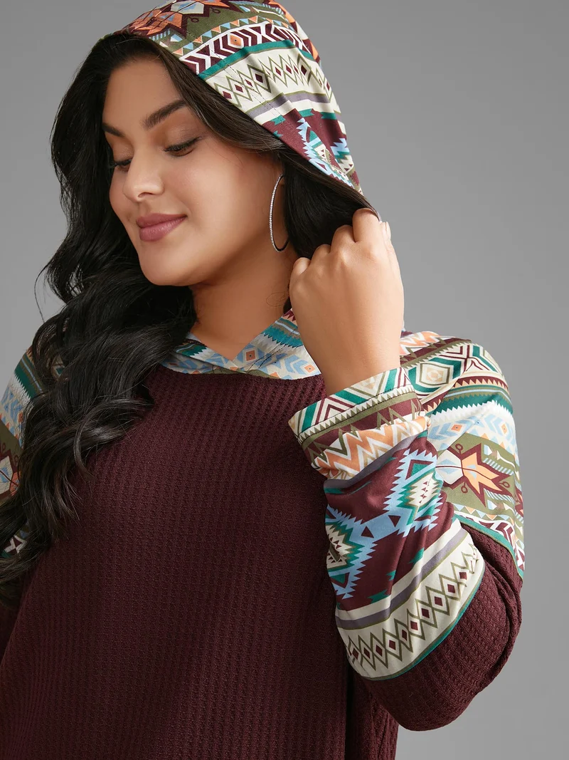 Bandana Print Texture Patchwork Hooded T-shirt