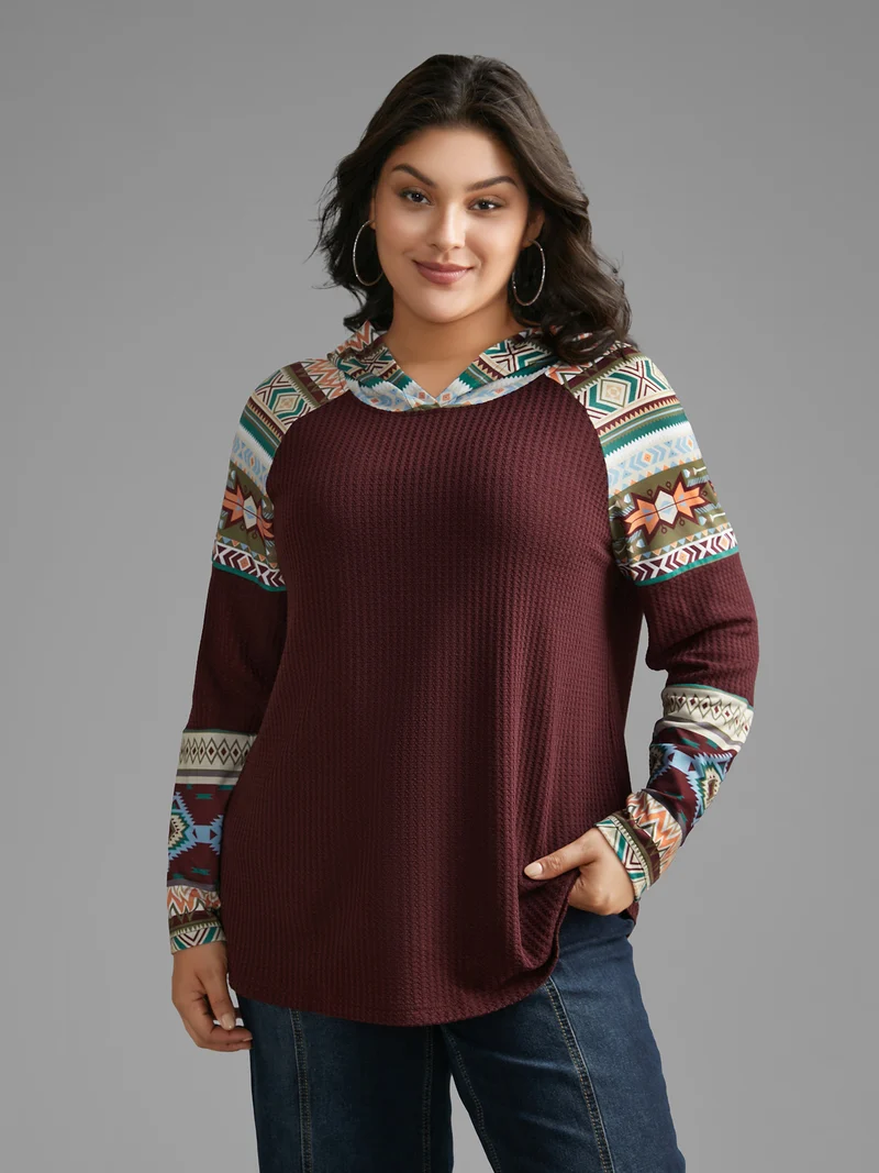 Bandana Print Texture Patchwork Hooded T-shirt