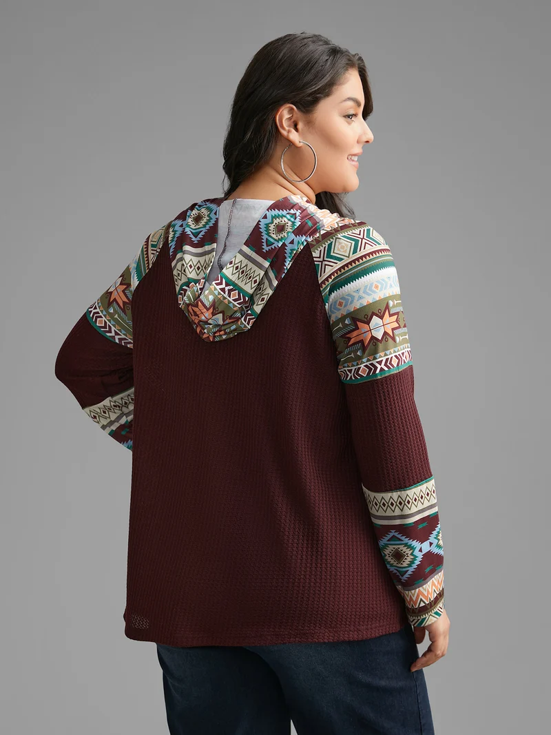 Bandana Print Texture Patchwork Hooded T-shirt