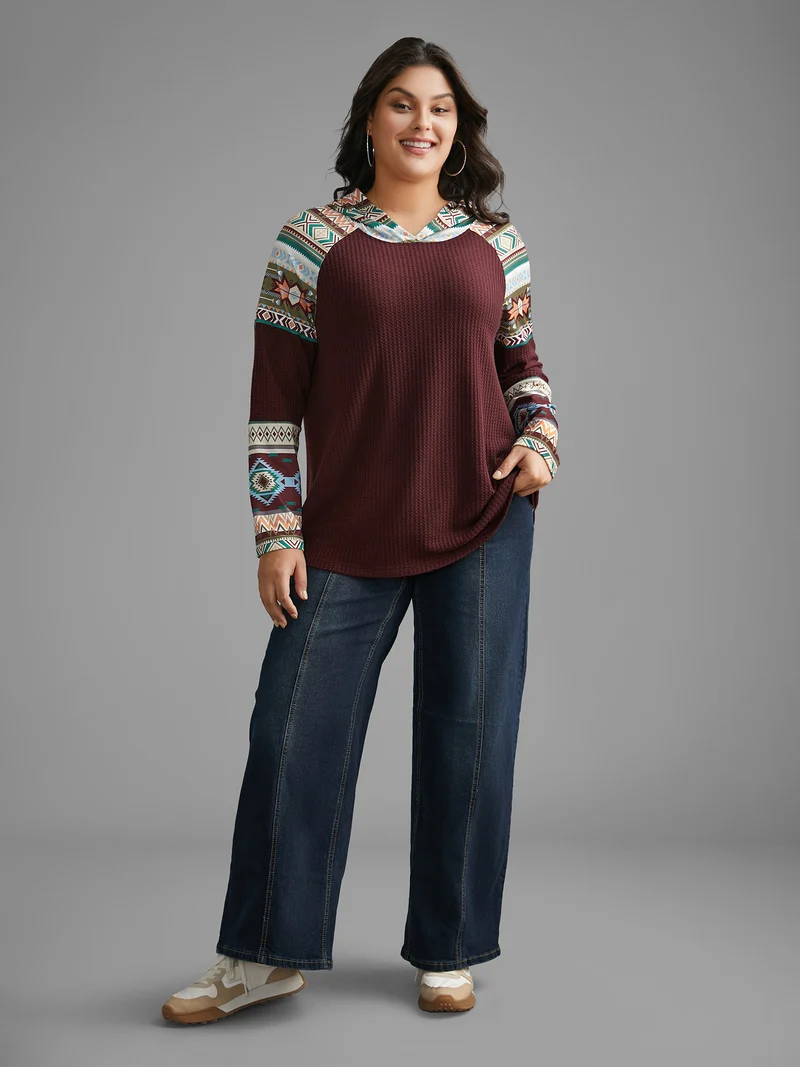 Bandana Print Texture Patchwork Hooded T-shirt