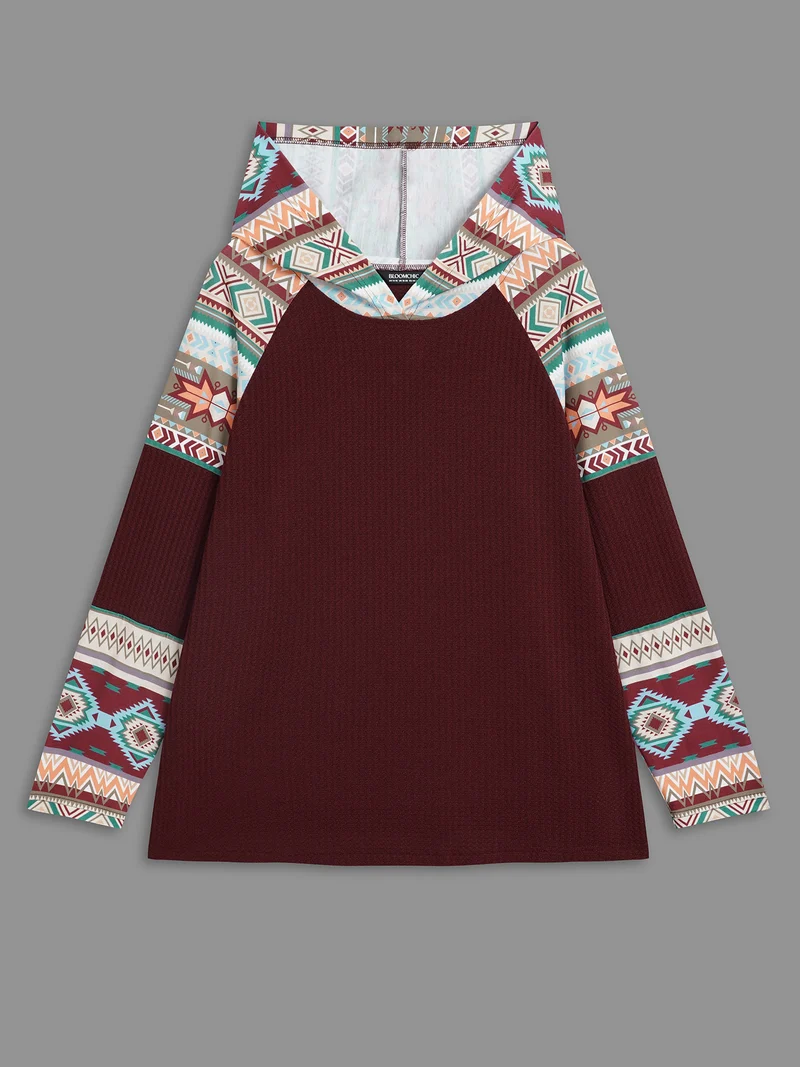 Bandana Print Texture Patchwork Hooded T-shirt