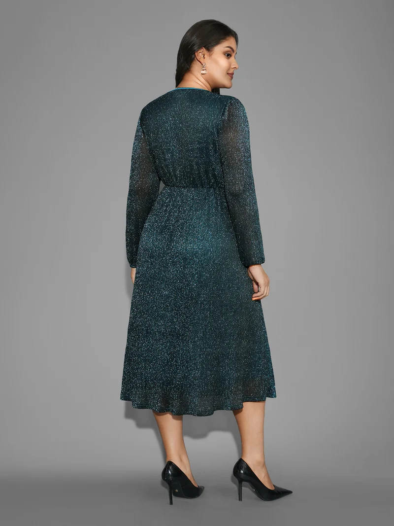 Luxe V Neck Ruched Mesh Dress