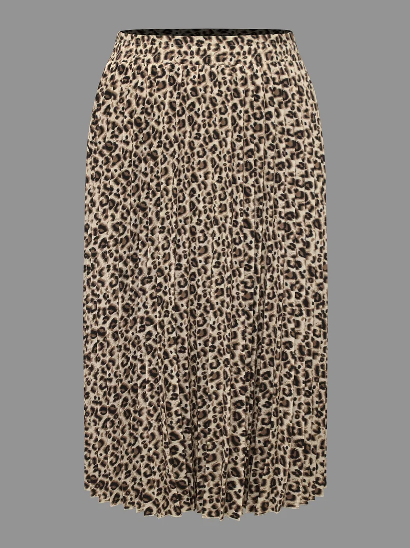 Leopard Print Pleated Elastic Waist Skirt