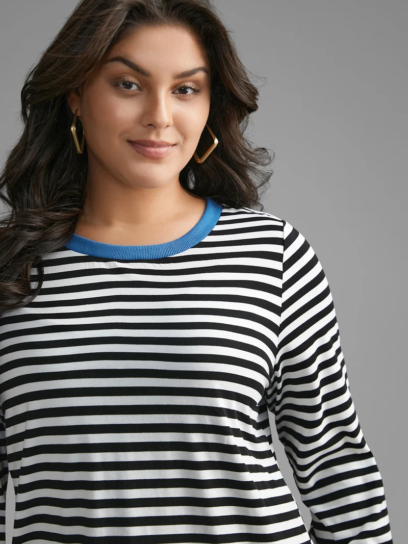 Crew Neck Striped Contrast T-shirt
