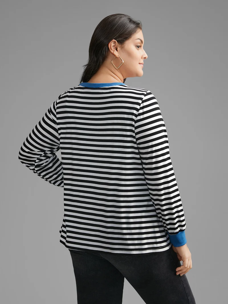 Crew Neck Striped Contrast T-shirt