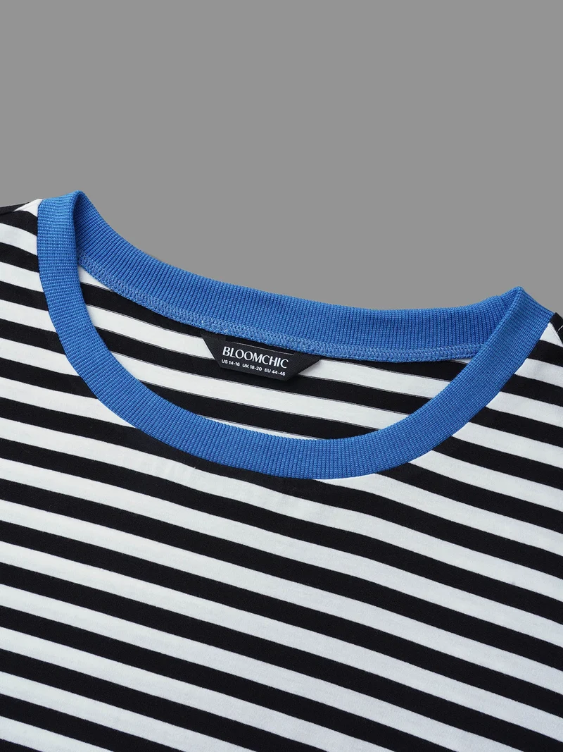Crew Neck Striped Contrast T-shirt