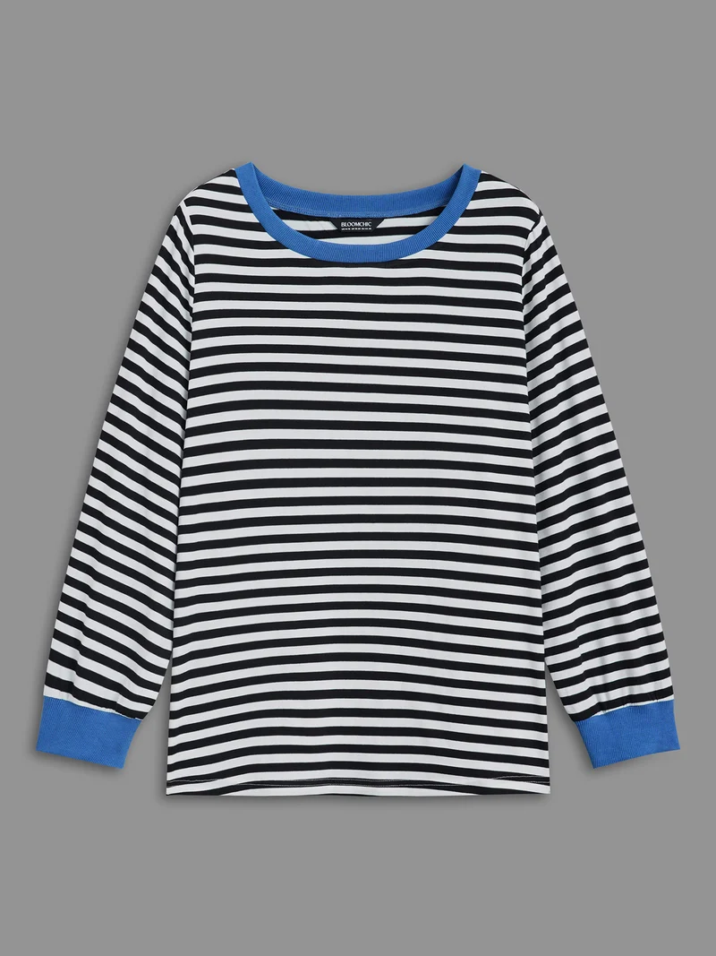 Crew Neck Striped Contrast T-shirt