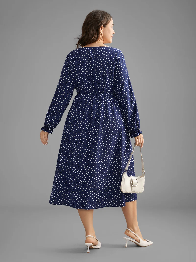 Polka Dot Heart Neckline Midi Dress