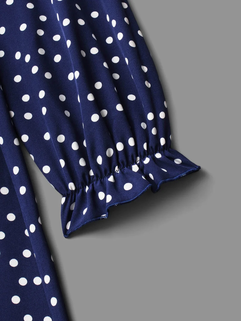 Polka Dot Heart Neckline Midi Dress