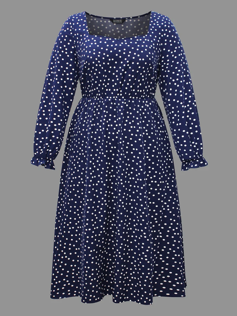 Polka Dot Heart Neckline Midi Dress