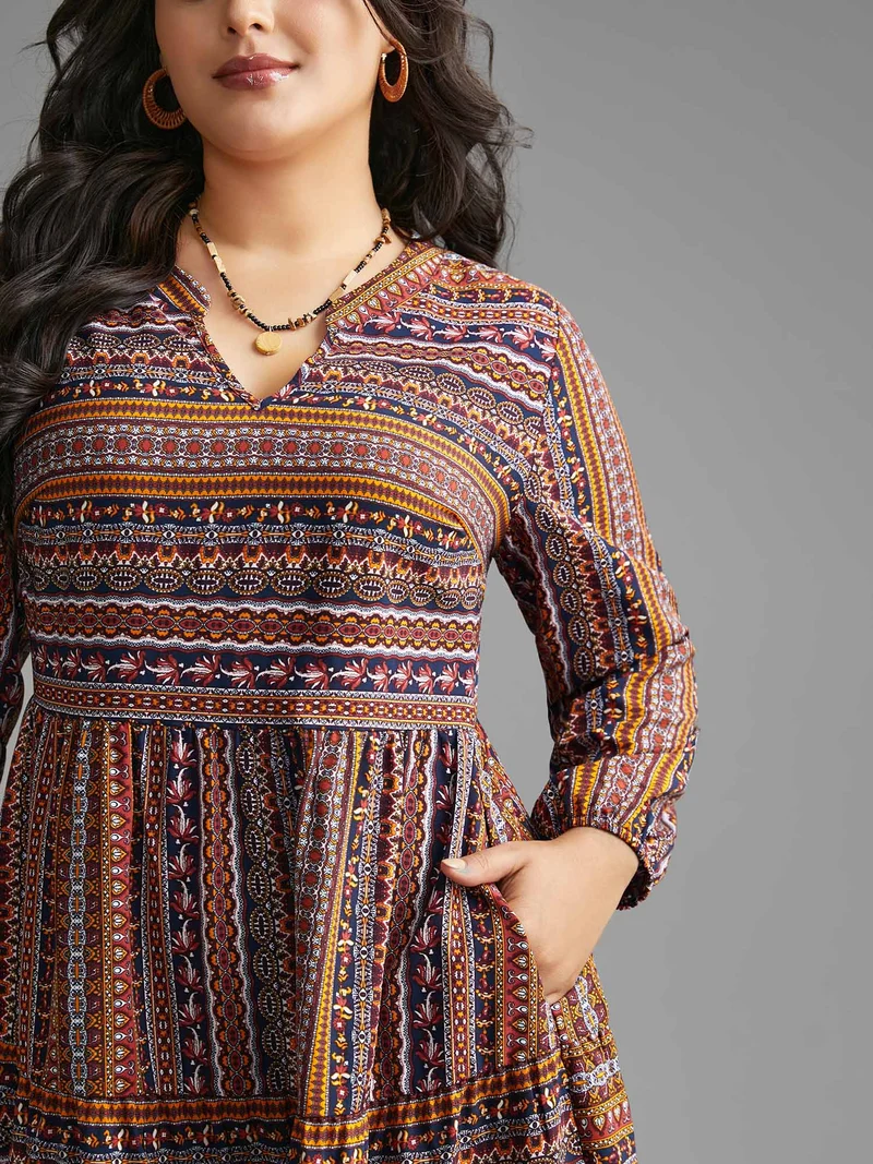 Bandana Striped Ruffle Layered Hem Dress