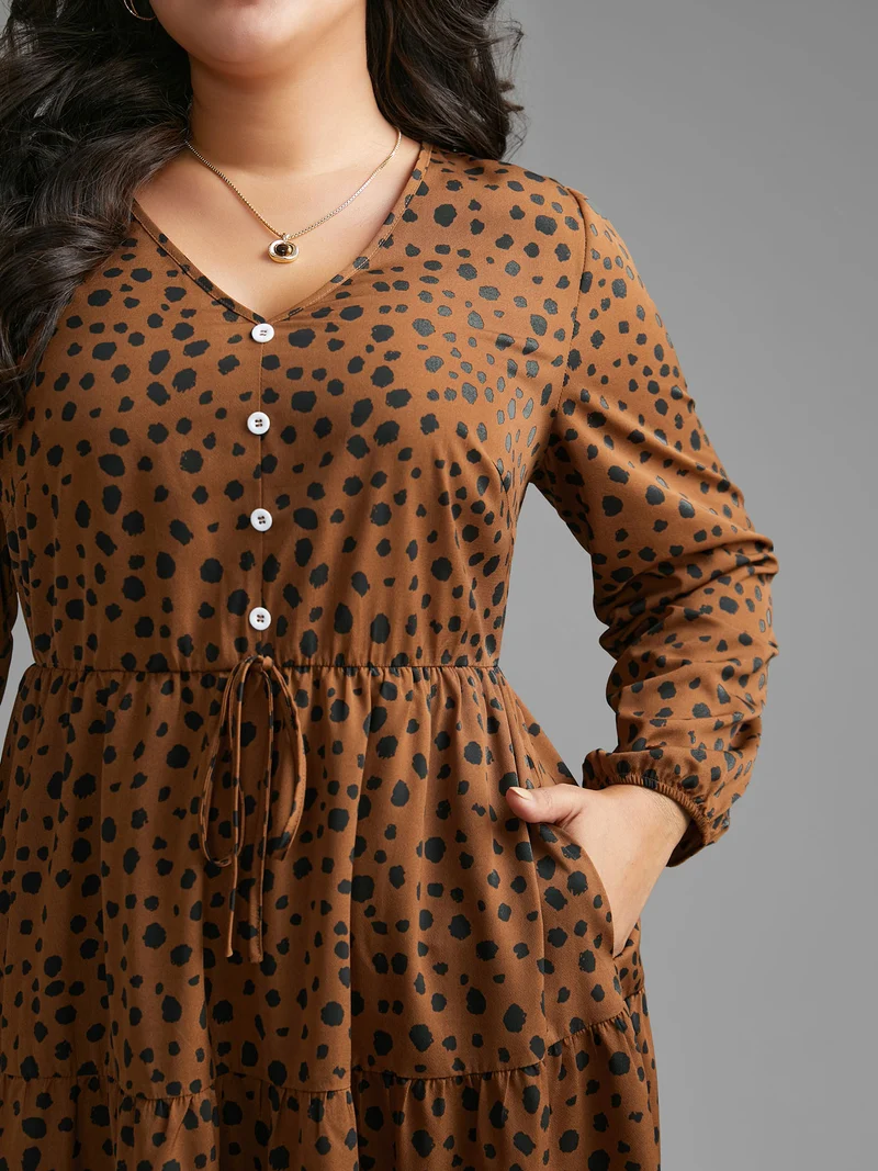 Leopard Print Tie Knot Ruffle Layered Hem Dress
