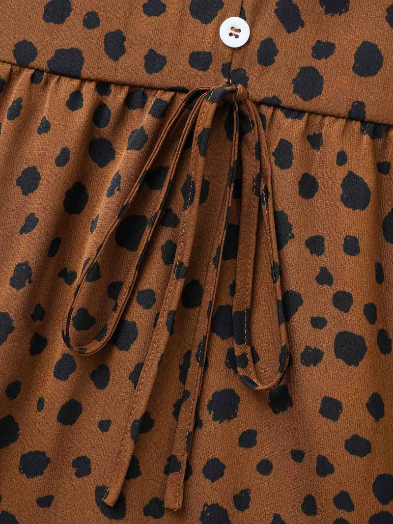 Leopard Print Tie Knot Ruffle Layered Hem Dress