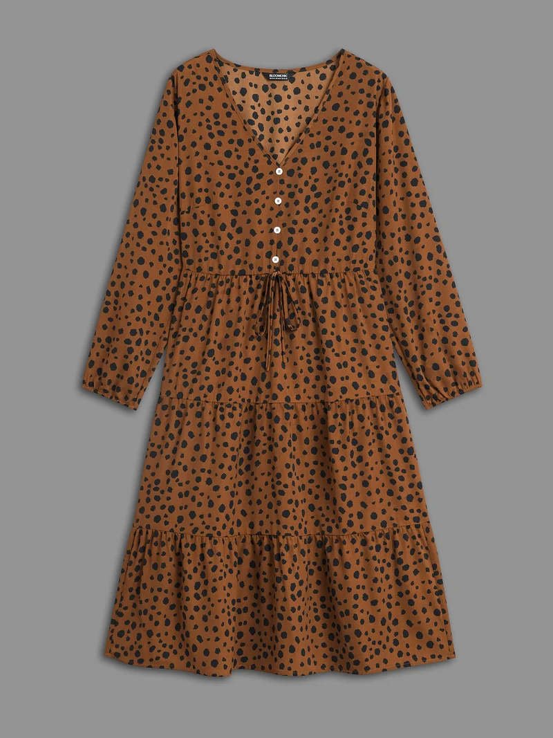Leopard Print Tie Knot Ruffle Layered Hem Dress