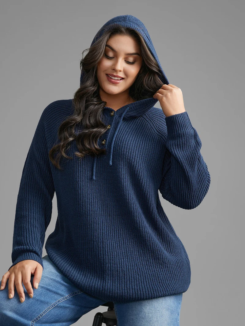 Plain Button Up Hooded Pullover