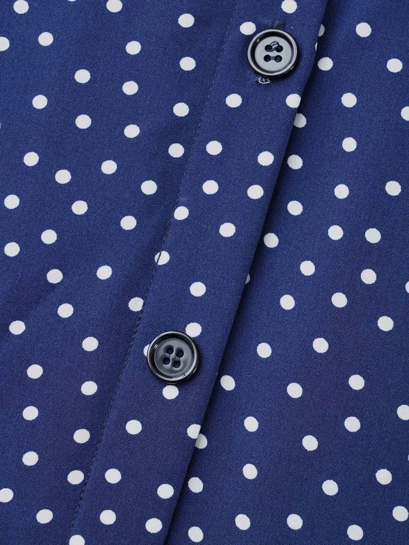 Polka Dot Shirt Collar Belted Dress