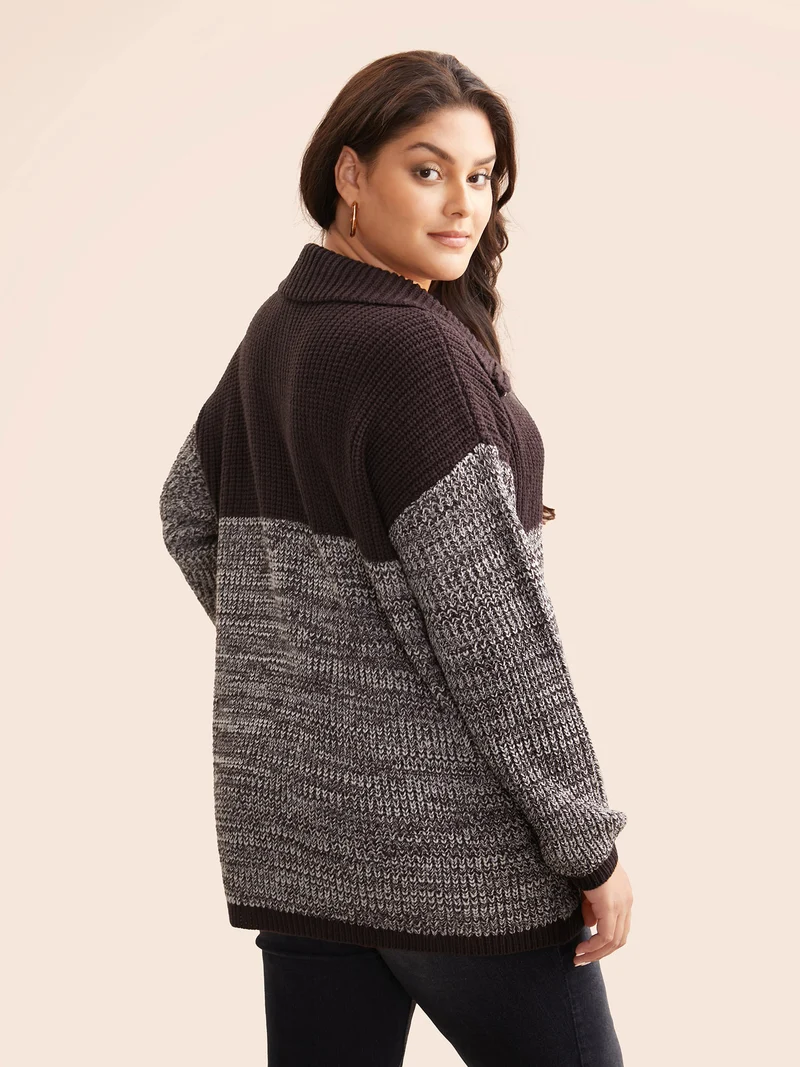 Contrast Textured Half Zip Pullover