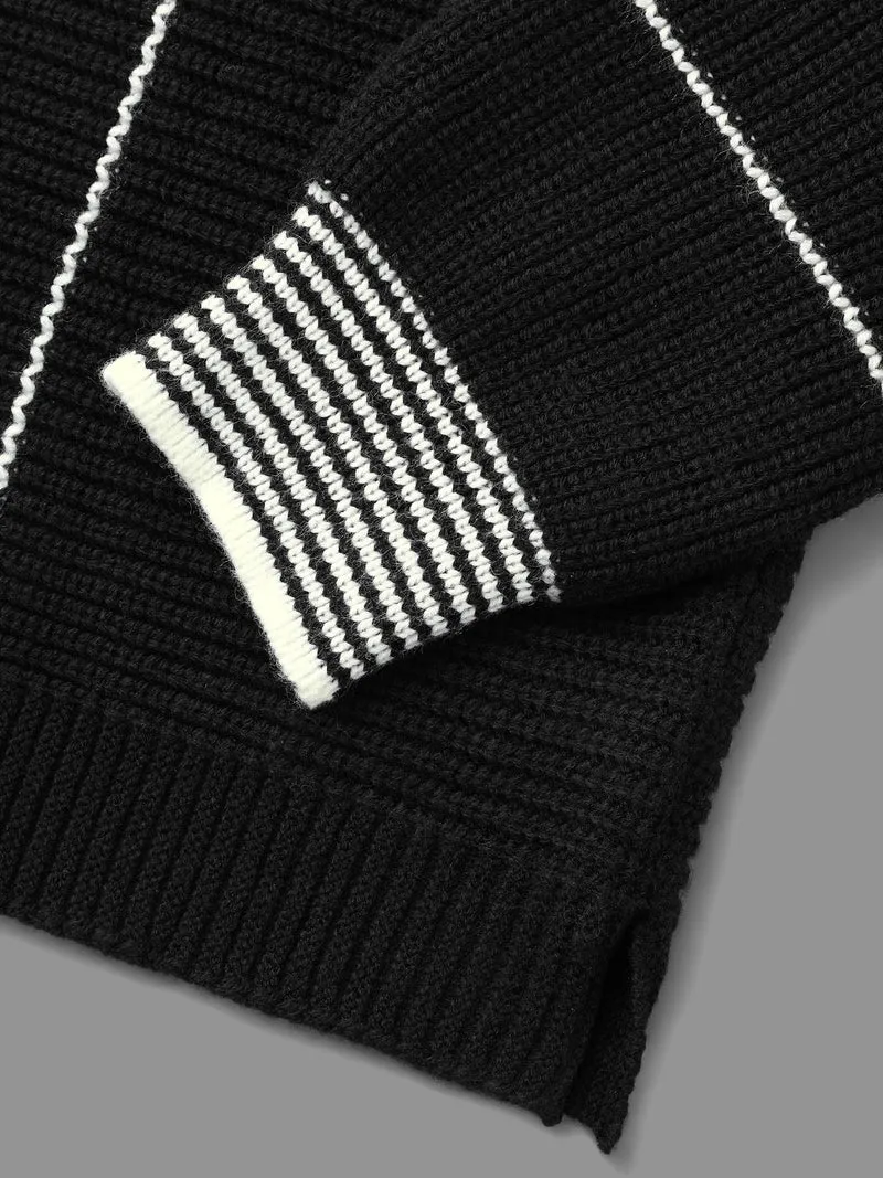 Texture Contrast Striped Lantern Sleeve Pullover