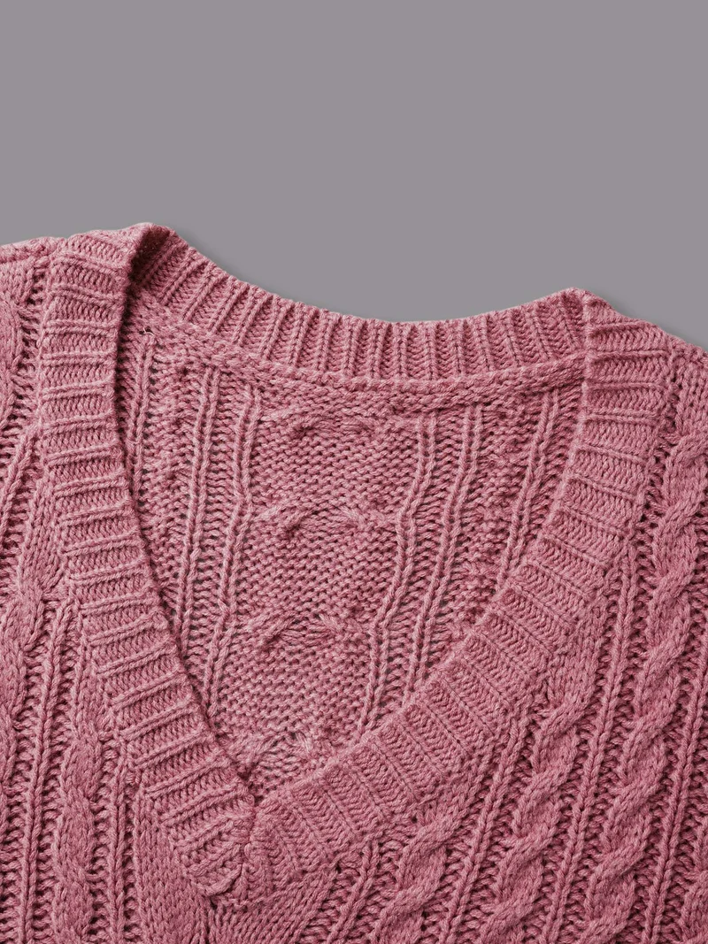 V Neck Texture Cable Knit Pullover