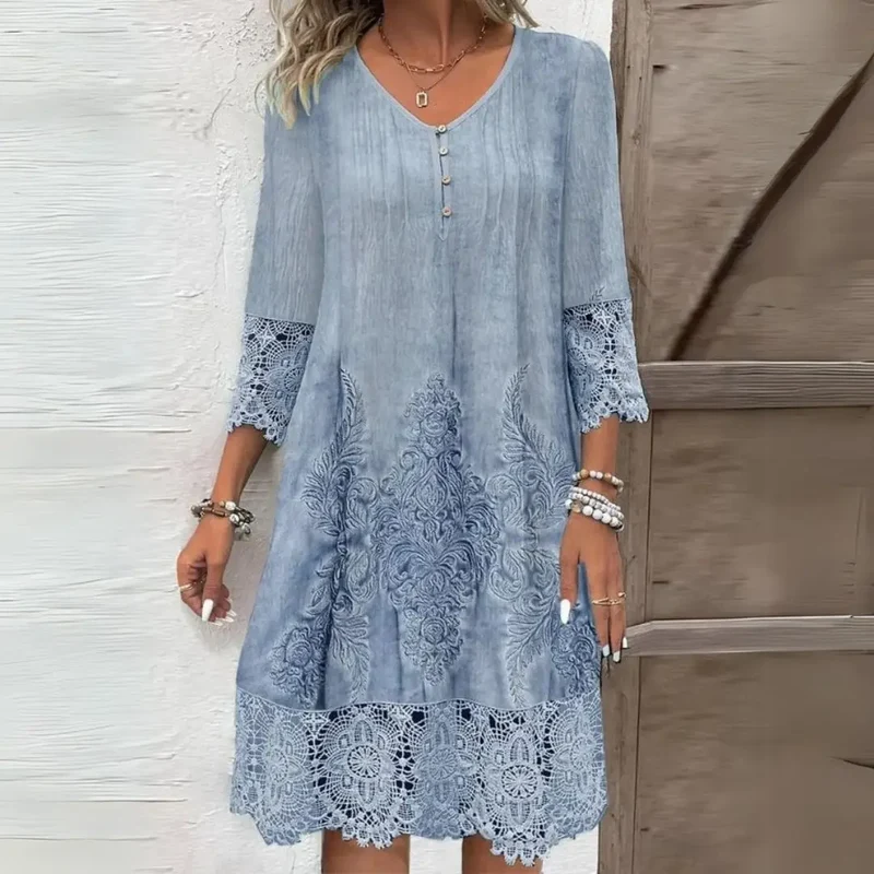 Women's Floral Print Midi Dress | Elegant Structured Summer Dress with Embroidered Accents