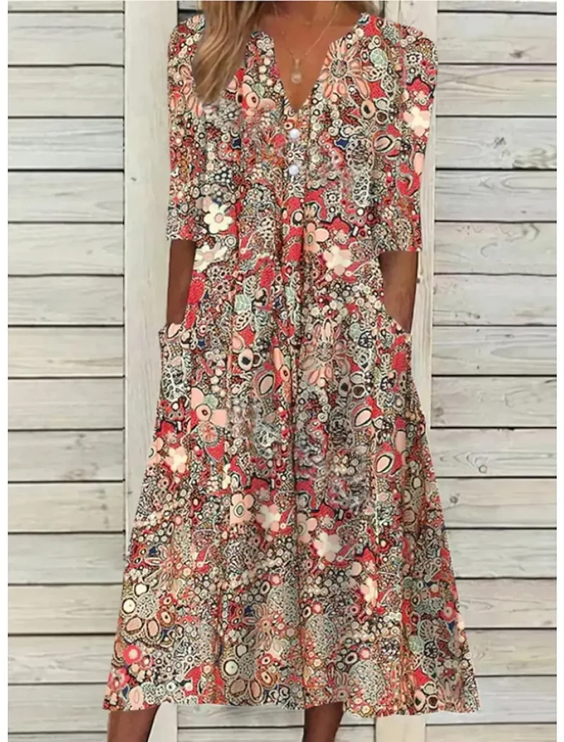 Women's Lightweight Cotton Summer Dress | Elegant V-Neck Maxi Dress