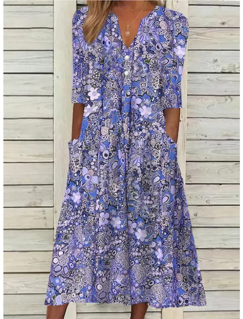 Women's Lightweight Cotton Summer Dress | Elegant V-Neck Maxi Dress