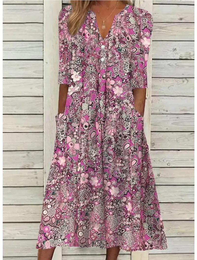 Women's Lightweight Cotton Summer Dress | Elegant V-Neck Maxi Dress