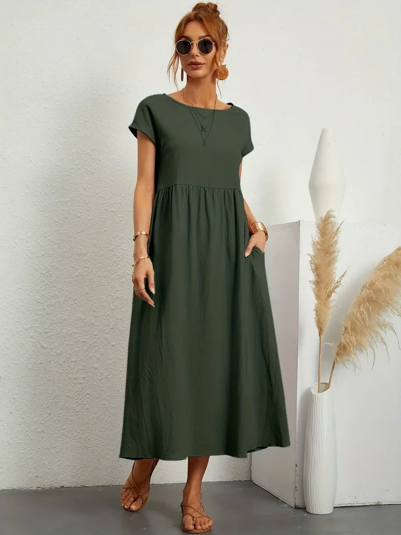 Women's Lightweight Cotton Summer Dress | Elegant Relaxed Fit with Refined Neckline