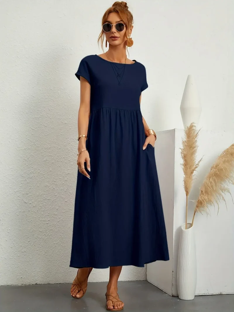 Women's Lightweight Cotton Summer Dress | Elegant Relaxed Fit with Refined Neckline