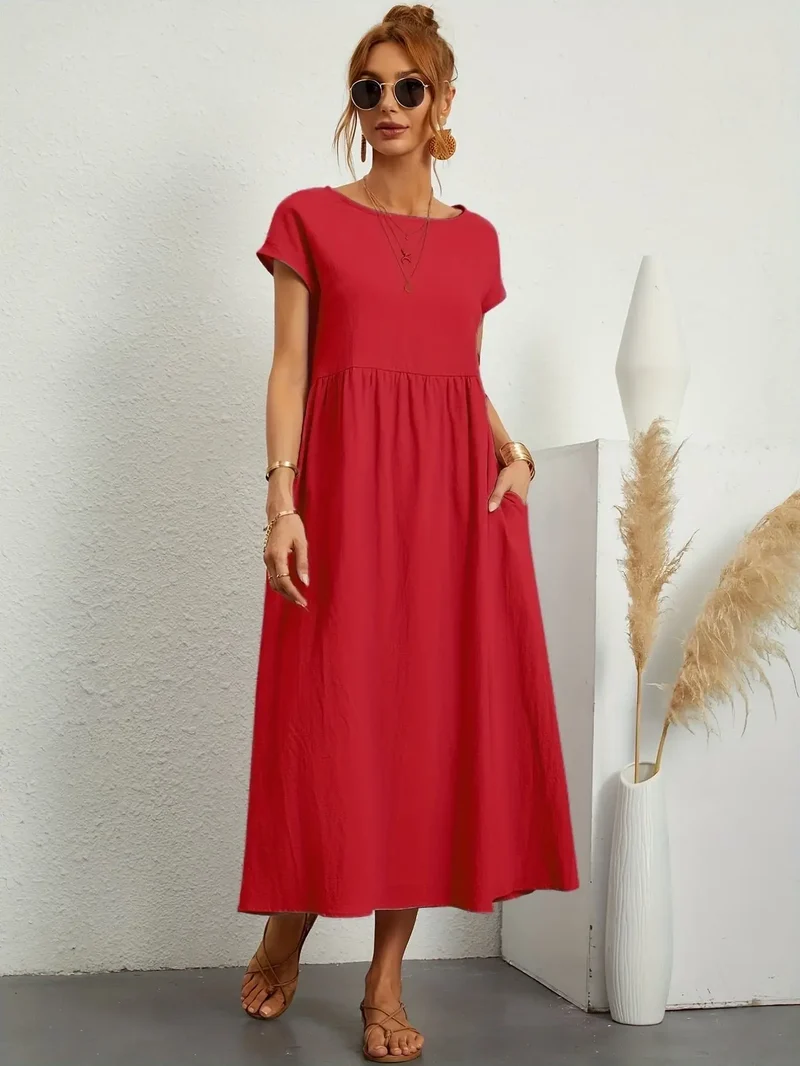 Women's Lightweight Cotton Summer Dress | Elegant Relaxed Fit with Refined Neckline