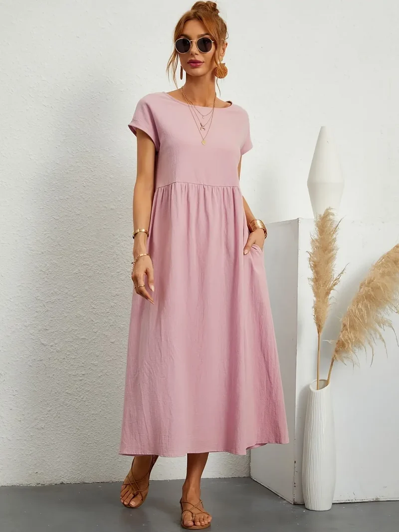 Women's Lightweight Cotton Summer Dress | Elegant Relaxed Fit with Refined Neckline