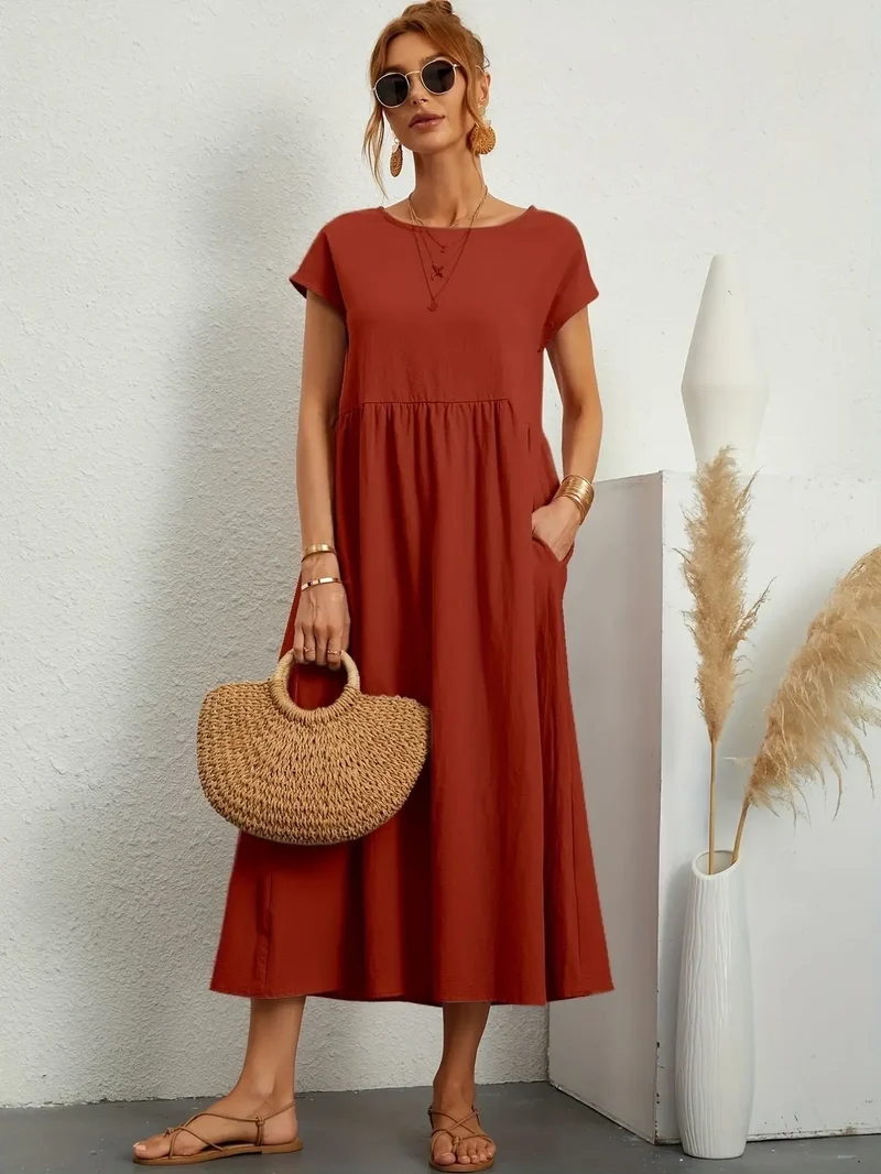 Women's Lightweight Cotton Summer Dress | Elegant Relaxed Fit with Refined Neckline