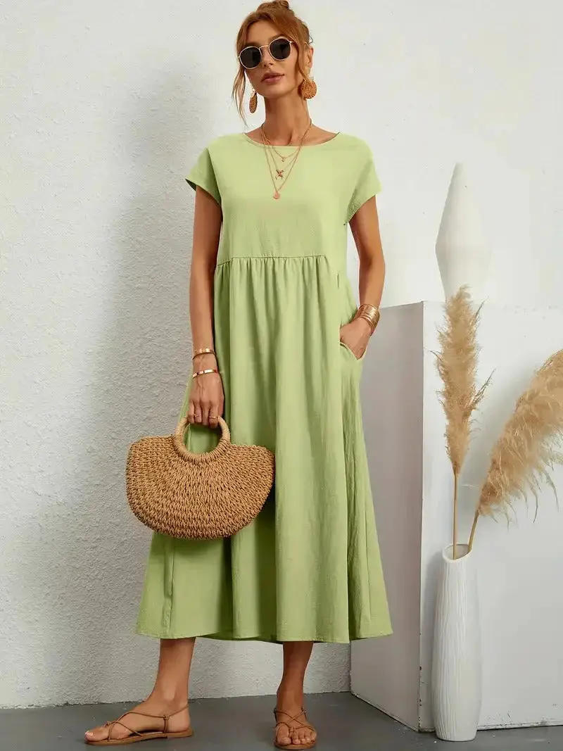 Women's Lightweight Cotton Summer Dress | Elegant Relaxed Fit with Refined Neckline