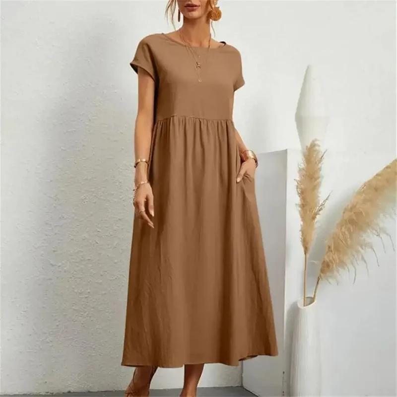 Women's Lightweight Cotton Summer Dress | Elegant Relaxed Fit with Refined Neckline