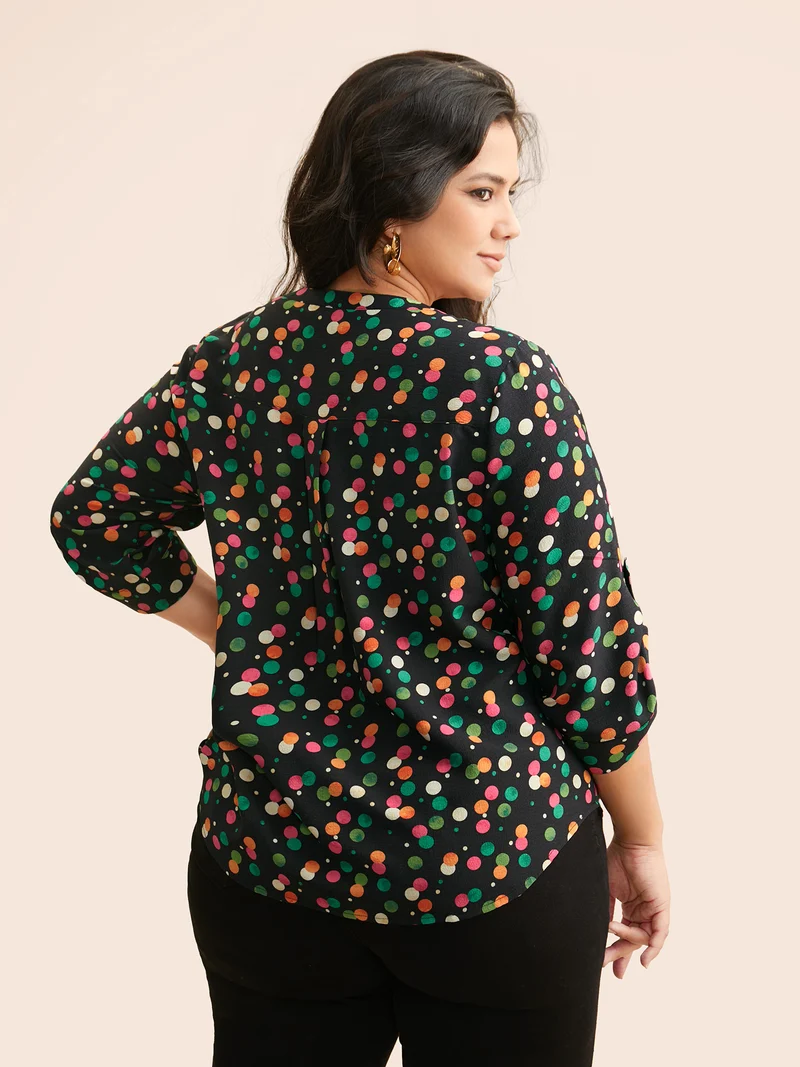 Color Polka Dot Patch Pocket Blouse