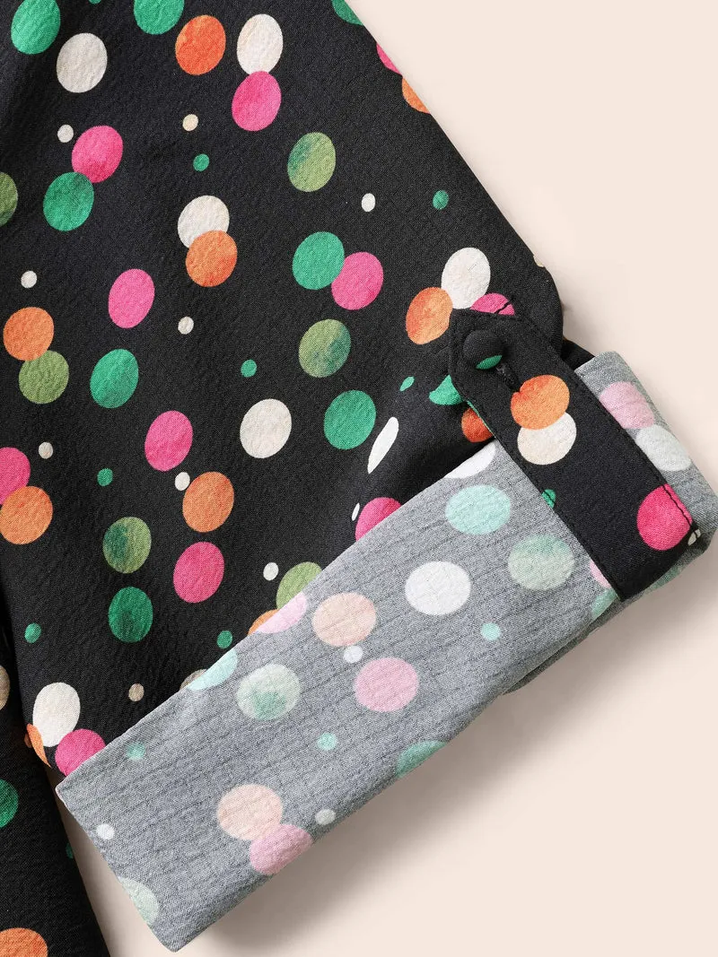 Color Polka Dot Patch Pocket Blouse