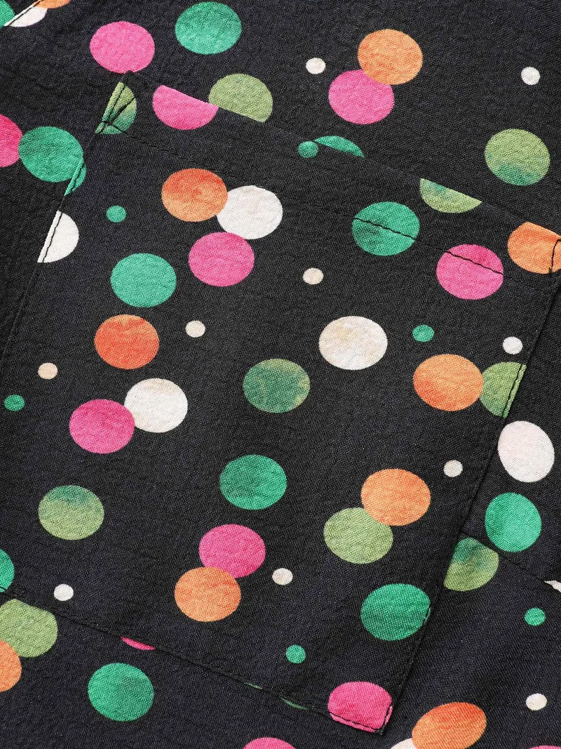 Color Polka Dot Patch Pocket Blouse